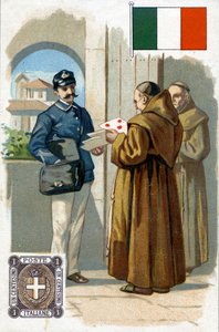 Un cartero italiano entregando correo, finales del siglo XIX de French School