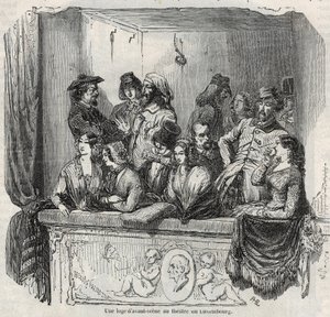 Un palco de avant-scène en el teatro de Luxemburgo en París en el siglo XIX - Grabado en “Tableau-de-Paris” por Edmond Texier 1852 de French School