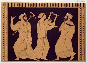 Escena de teatro griego antiguo, después de un jarrón antiguo de French School