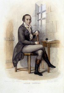 André Chénier (1762-1794), poeta francés, en la Conciergerie en "Le Plutarque français", Ed. Mennechet de French School