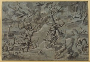Anónimo después del Maestro del Tapiz de Diana, Diana, a la caza con sus compañeras, apuntada por el arquero Amor, c. 1590-1600