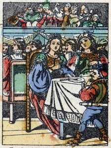 Ilustración anónima para "La bella durmiente", cuento de Charles Perrault (1628-1703), escritor francés. Grabado en madera de Imaging Pellerin - Epinal, finales del siglo XIX.