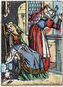 Ilustración anónima para "La bella durmiente", cuento de Charles Perrault (1628-1703), escritor francés. Grabado en madera de Imaginería Pellerin - Epinal, finales del siglo XIX. de French School