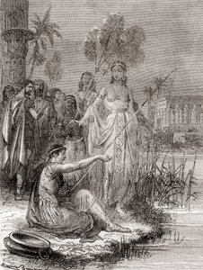 Antonio y Cleopatra pescando con una flotilla de embarcaciones más pequeñas en el Nilo, de Les Merveilles de la Science, publicado c.1870 (grabado) de French School