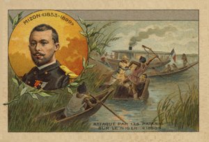 Antoine Mizon (1853-1899) siendo atacado en el río Níger en 1890