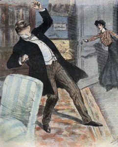 Ataque de apoplejía (cese repentino de la actividad cerebral debido a un accidente de la circulación sanguínea en el cerebro). Ilustración de finales del siglo XIX para la novela Gogosse de Max Villemer de French School