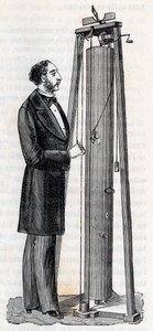 Aparato de Arthur Jules Morin (1795-1880) para el estudio de la caída de los cuerpos - Grabado en “Ciencias al alcance de todos - Física y química populares” por Alexis Clerc - Finales del siglo XIX - Colección privada de French School
