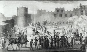 Luchadores Árabes Ejercitándose en Yemen, de la Descripción de Arabia hecha sobre observaciones propias y avisos recogidos en los mismos lugares por Carsten Niebuhr, publicado en 1774 de French School