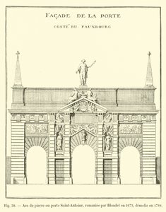 Arco de piedra o puerta Saint-Antoine, remodelada por Blondel en 1672, demolida en 1788 de French School