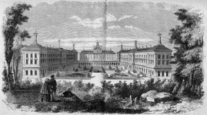 Arquitectura: vista general del hospital militar de Vincennes (1858). Grabado en “Le Monde Illustré” n°61 del 12 de junio de 1858.