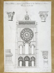 Arquitectura: vista del gran portal de la Catedral de Chartres - Monumento del siglo XII Placa del siglo XIX de French School