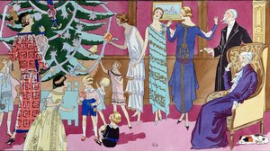Alrededor del Árbol de Navidad, lámina de moda de la revista Art Gout Beaute, diciembre de 1923 de French School