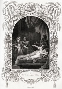 Arresto del Papa Silvere (Silverio) (Papa de 536 a 537). Grabado para ilustrar Historia de los papas por Maurice Lachatre (1814-1900), librería del progreso, París. de French School