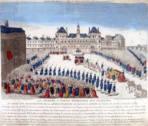 Llegada de Luis XVI al Hôtel de Ville de París el 17 de julio de 1789 (grabado)