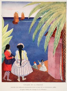 Llegada de las fragatas francesas a la Bahía de Concepción, Viajes de Perouse, ilustración de Histoire de la Nation Francaise por Gabriel Hanotaux (1853-1944) de French School