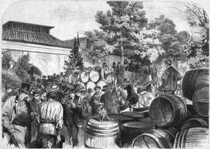 Llegada al almacén de Bercy de los primeros barriles de vino dulce. París de French School