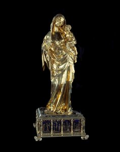 Arte Francia: Virgen y Niño de Juana de Evreux. Escultura en plata dorada y esmaltes de French School
