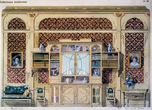 Biblioteca estilo art nouveau, ilustración de la revista Interieurs Modernes de French School