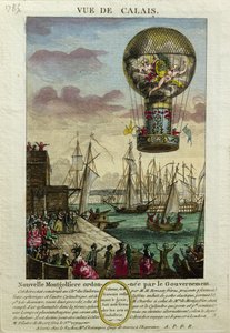 Ascenso de un globo aerostático Montgolfière en Calais en 1785 de French School