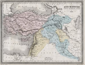 Asia Menor, Armenia, Mesopotamia, Asiria y Siria en la Antigüedad - Lámina extraída del “Atlas Universal de Geografía Antigua y Moderna para el Uso de Escuelas Residenciales” por Vuillemin - ca. 1845