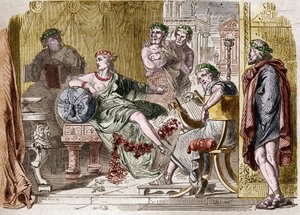 Aspasia de Mileto la cortesana griega del siglo V a.C. Grabado de French School