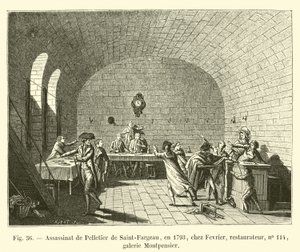 Asesinato de Pelletier de Saint-Fargeau, en 1793, en casa de Fevrier, restaurador, no 114, galería Montpensier de French School