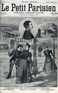 Asesinato de la Emperatriz Isabel de Austria (Sissi) por el anarquista italiano Luccheni en Ginebra en 1898. Portada de “Le petit Parisien” de 1898 - El asesinato de la Emperatriz Isabel de Austria (Sissi) por el anarquista italiano Luigi Lucheni, en Gineb