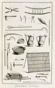 Surtido de herramientas de jardinería, de la Encyclopedie des Sciences et Metiers de Denis Diderot (1713-84) publicada c.1770 de French School