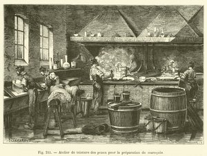 Taller de teñido de pieles para la preparación del marroquín de French School