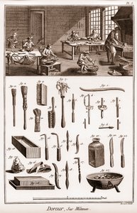 Taller de un dorador sobre metales - “La Gran Enciclopedia, o Diccionario Razonado de las Ciencias, las Artes y los Oficios” de Denis Diderot (1713-1784) y Jean d
