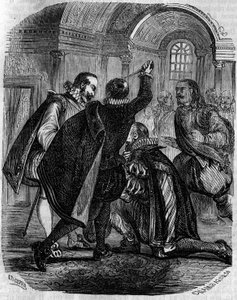 Intento de asesinato de Jean Chastel (1575-1594) al rey de Francia Enrique IV el 27 de diciembre de 1594. Grabado del siglo XIX. de French School
