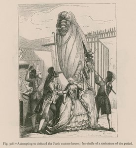 Intentando defraudar la aduana de París; facsímil de una caricatura de la época de French School