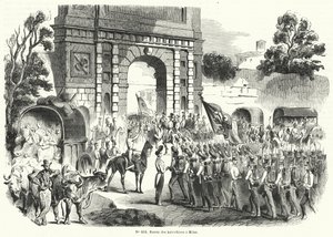 Tropas austriacas entrando en Milán, Italia, 6 de agosto de 1848 (grabado)