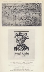 Autógrafo de Rabelais, retrato de Rabelais (litografía) de French School