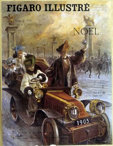Automóvil Dion-Bouton 1905 y abrigos y pieles Grunwaldt - en “Le Figaro Illustré”, dic. 1904 de French School