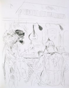 Escena entre bastidores en un Bal de Nuit o circo de París, de Paris Sketches: Etchings by Forain and Raffaelli, 1880 de French School
