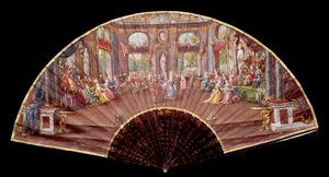 Escena de baile en la corte de Luis XIV (1638-1715) Abanico del siglo XVIII París, Artes decorativas de French School