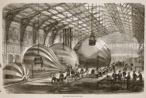Fábrica de globos, ilustración de la Historia de la Guerra entre Francia y Alemania, 1870-1871 de French School