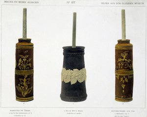 Barattes (para la fabricación de mantequilla) en barro trabajado conservado en el Museo Alsaciano, c.1800 de French School