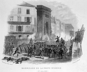 Barricada de la Porte Saint Denis (23 de junio de 1848) - en "Fastes de Gardes nationales de France" de French School