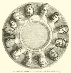 Bajorrelieve superior del altar de los doce dioses, descubierto en Gabies (grabado)