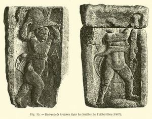 Bajorrelieves encontrados en las excavaciones del Hotel-Dieu, 1867 de French School