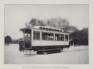 Tranvía eléctrico Bastille-Charenton - en “A través de la electricidad” por G. Davy de French School
