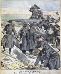 Batería, defensa de Port Arthur, ilustración de Le Petit Journal: Supplement Illustre, 27 de marzo de 1904 de French School