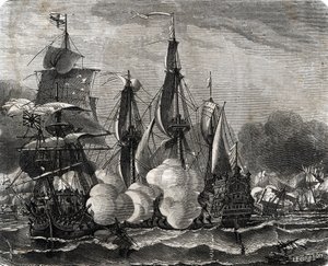 Batalla de la Bahía de Bantry, enfrentamiento naval librado el 11 de mayo de 1689, una semana antes de la declaración de la Guerra de los Nueve Años de French School