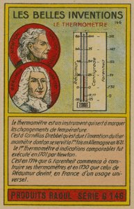 Tarjeta de inventos hermosos, termómetro de French School