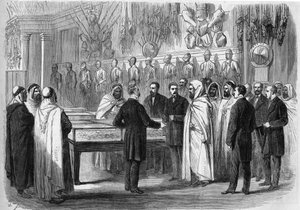 Ben Mahi Ed Din Abd El Kader (Abd El-Kader) (1808 - 1883) Emir argelino visitando el Museo de Artillería el 18 de julio de French School