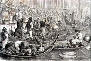 Mercado de Pescado de Bergen en la década de 1860 de French School