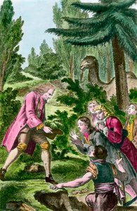 Bernard de Jussieu (1699-1777) plantando un cedro del Líbano en el jardín de plantas en París en 1734. Grabado del siglo XVIII. de French School
