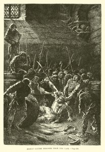 El obispo Gaudri arrastrado desde el barril de French School